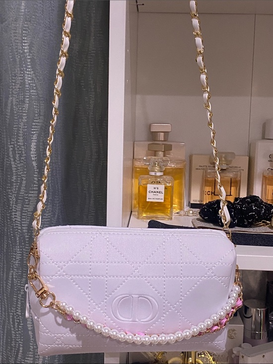 Dior Handbags - Dior White Quilted Bag with Pearl Accent
